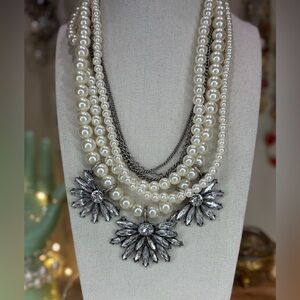 Sugarfix Baublebar Necklace Faux Pearl Chain Statement Jewelry Rhinestone